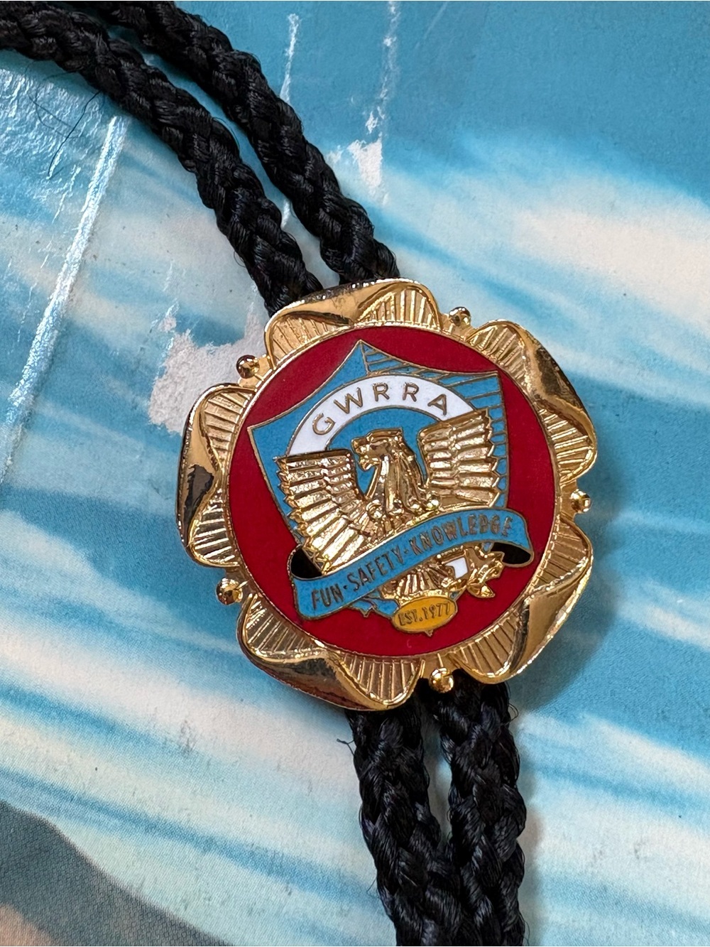 GWRRA Gold Eagle Bolo Tie with Red and Blue Enamel